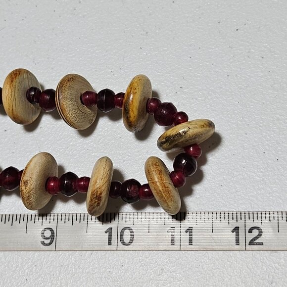 Vintage Boho Natural Wooden Bead Necklace Red Beads Fashion Jewelry Women - Picture 6 of 6